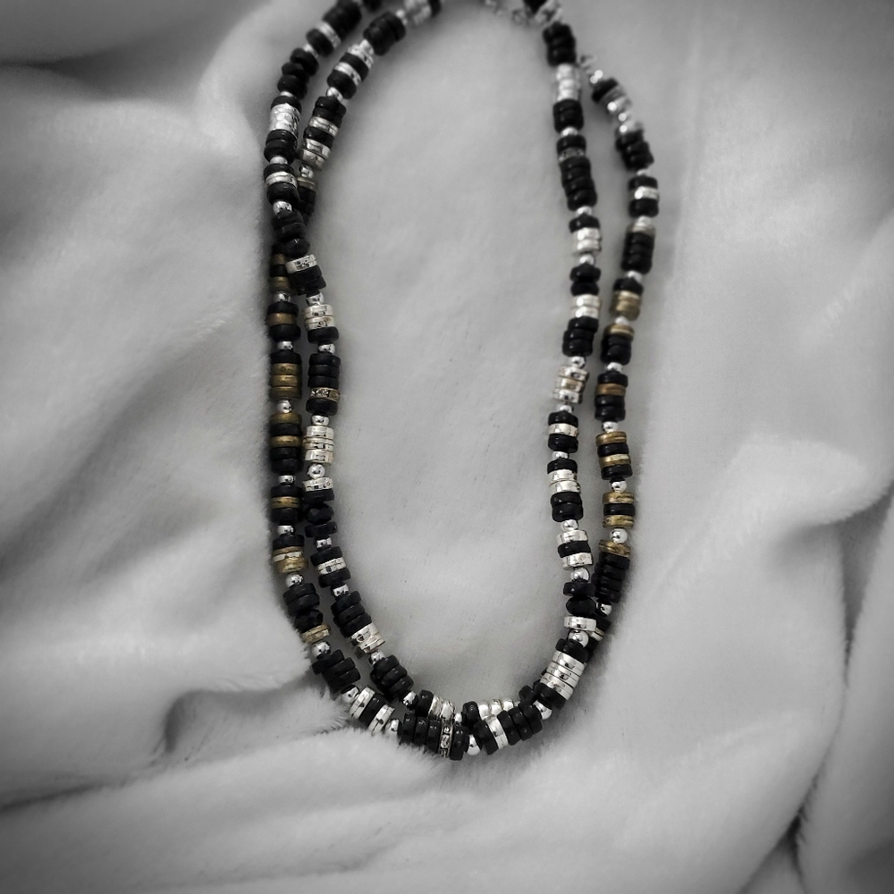 Beaded Black and Silver Metallic Layered Necklace